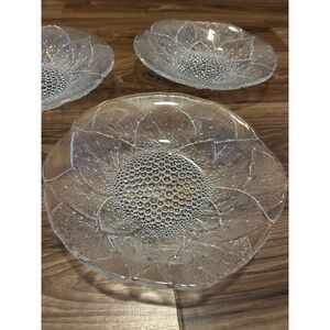🌻 VTG HOYA SUNFLOWER MIKASA DEWDROPS 8" CRYSTAL SHALLOW PLATES SET OF THREE